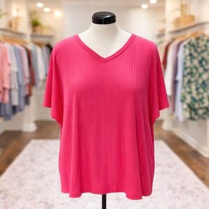 White Birch Pink Ribbed Oversized Top 26” Pit to Pit V Neck NWOT